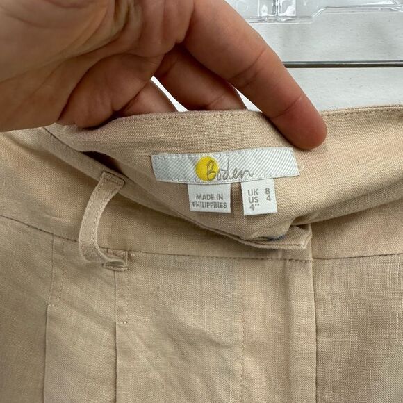 Boden Beige Tan High Rise 100% Linen Pleat Front Shorts 4” inseam Size 4 - Picture 4 of 6